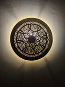 Moroccan Brass Wall Sconce: Round Geometric Lamp otmane
