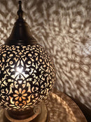 Moroccan Brass Globe Table Lamp – Handmade Pierced Lamp, Arabic Shadow Light, Round Brass Lamp, Boho Home Decor Lighting Maghreb Lights