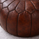 Handmade Round Moroccan Dark Brown Leather Pouf Ottoman Genuine Leather Footstool Coffee Table Floor Seating Unstuffed Oussama Ag