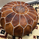 Moroccan Leather Pouf Ottoman, Handmade Genuine Leather Foot Stool, Round Unstuffed Pouf, Boho Ottoman, Floor Cushion, Living Room Decor Soukaina